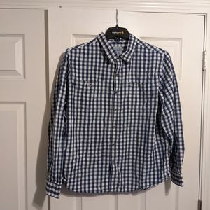 LL bean men's  blue and white plaid button down long sleeve shirt